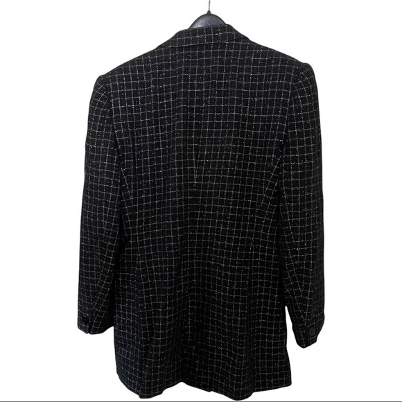 Vtg Jones New York Black & Metallic Silver Fully-Lined Mid-Thigh Blazer Women 6 - Picture 4 of 10